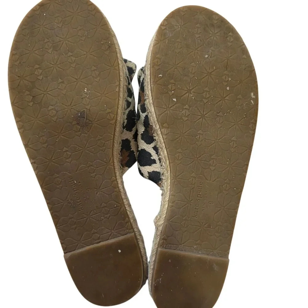 Kate Spade New York Leopard Bow Espadrille Slide Sandals Womens Size‎ 9